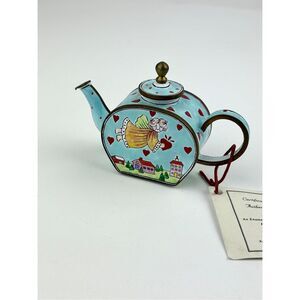 NOS Kelvin Chen Miniature Enamel Copper Decorative Teapot Angel Hearts EL2571